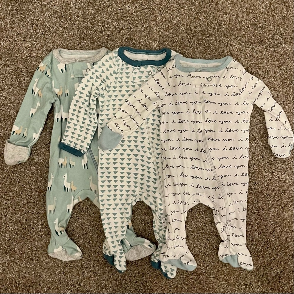 Cloud Island Newborn zip footed onesie set of 3